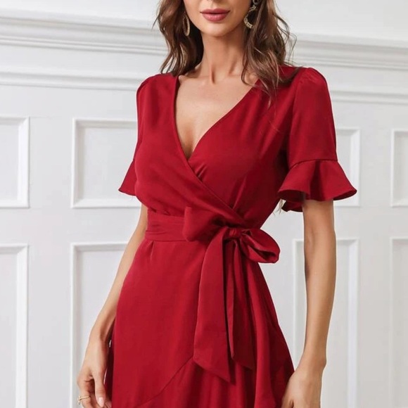 Boho flounce sleeve belted wrap dress - Picture 11 of 16